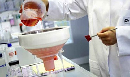 Construction chemical being tested in a laboratory